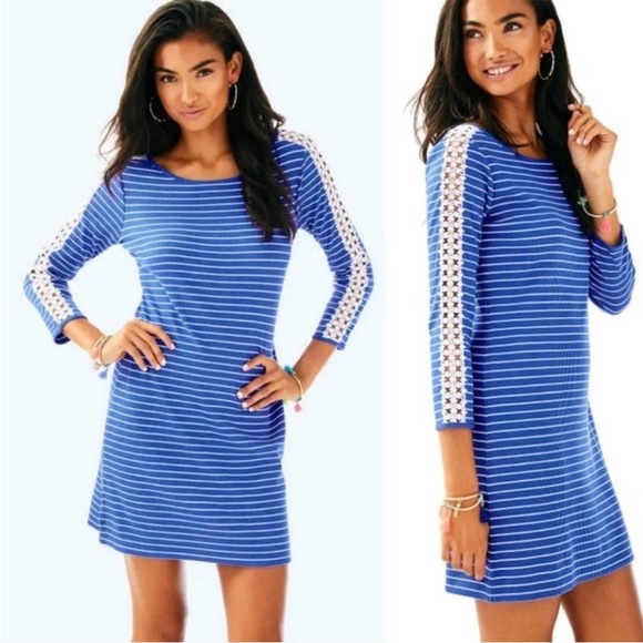 Lilly Pulitzer Marlowe Dress in Beckon Blue Breeze Stripe Modal Stretch Knit XL